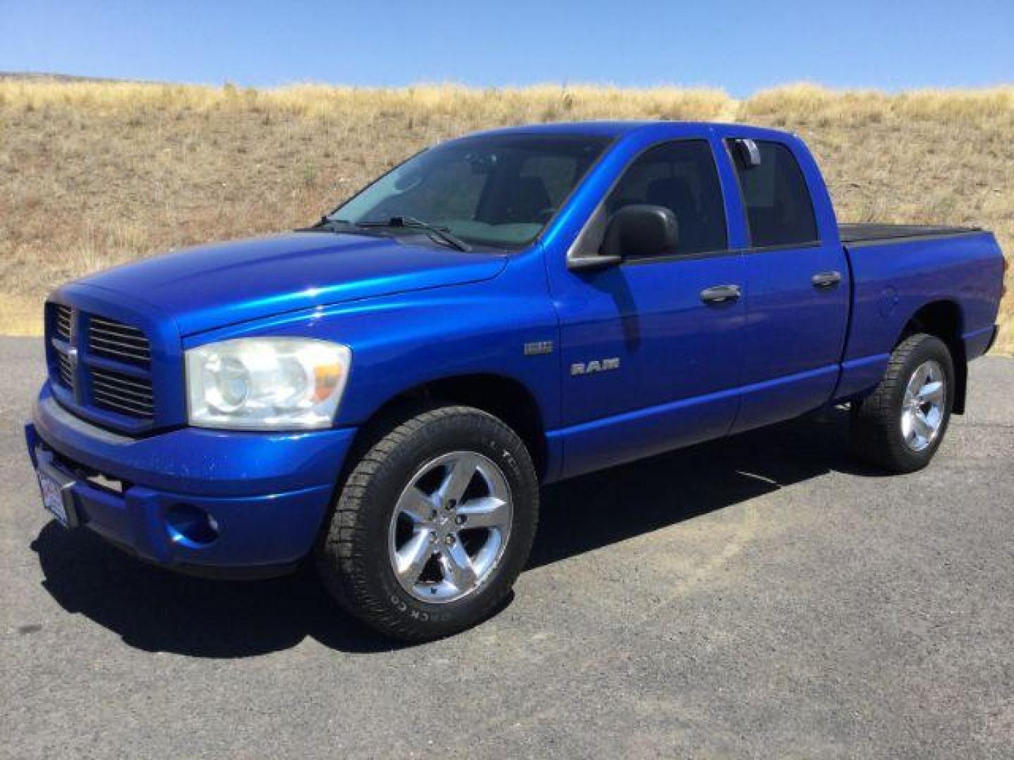 2008 Electric Blue Pearl /Medium Slate Gray Cloth Interior Dodge Ram 1500 SLT Quad Cab 4WD (1D7HU18228J) with an 5.7L V8 OHV 16V engine, 5-Speed Automatic transmission, located at 1801 Main Street, Lewiston, 83501, (208) 743-9371, 46.417065, -117.004799 - Photo#0